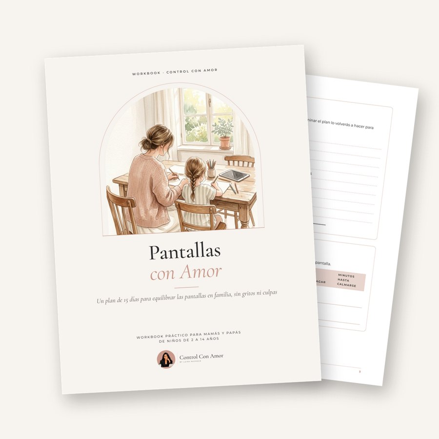 Workbook Pantallas con Amor, portada con ilustración de mamá e hija dibujando